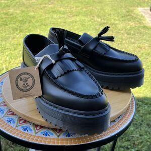 Dr Doc Martens Vegan Adrian Quad Tassels Womens Sz 10 Platform Loafers Black